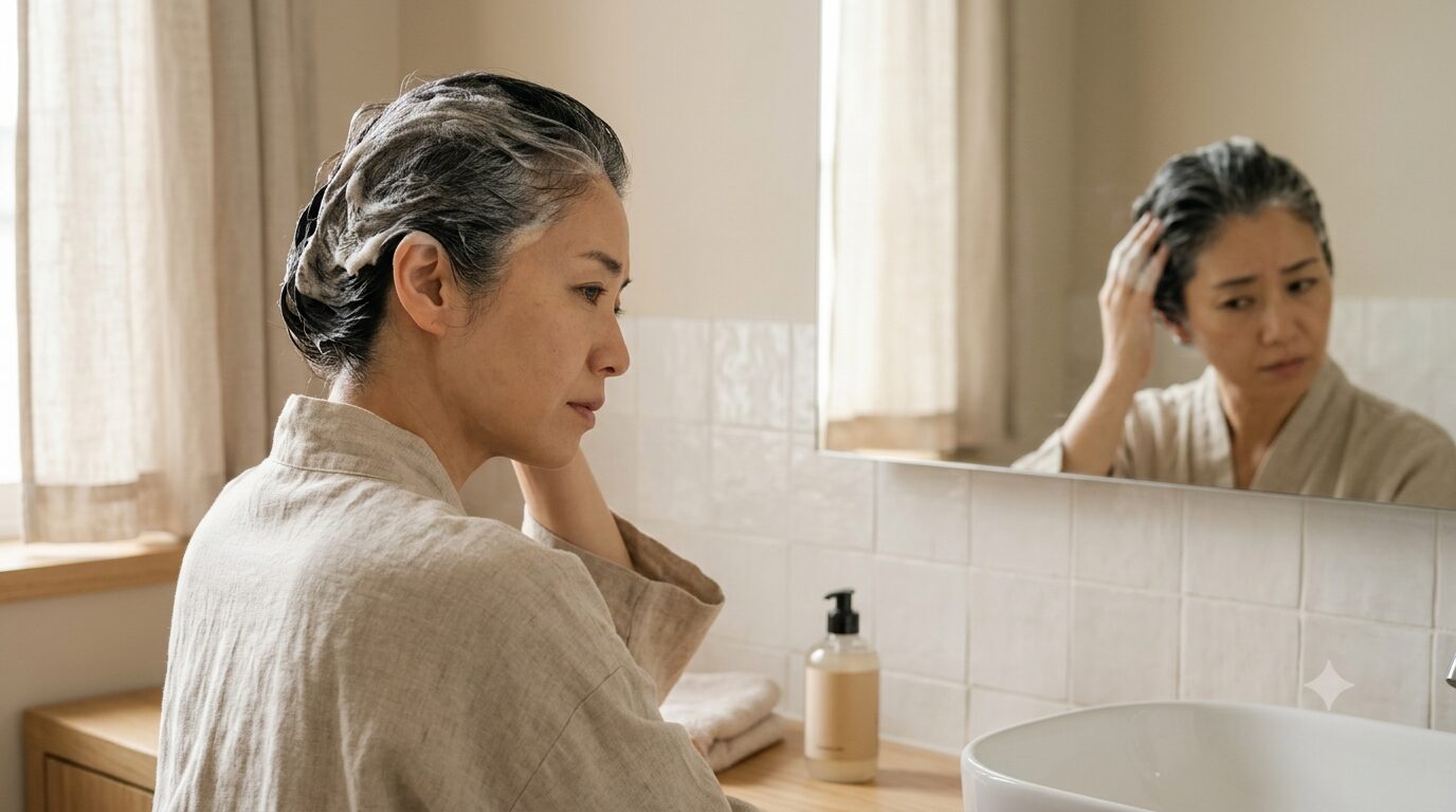 白髪染めシャンプーを使う女性